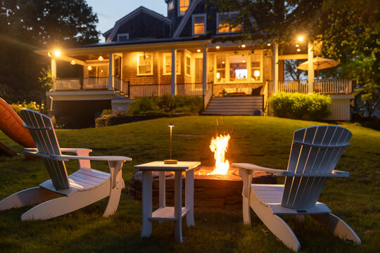 Backyard bonfire dusk Hygge  nobody 