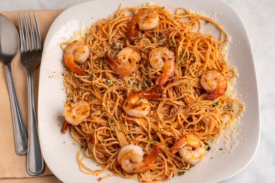 angel hair pasta  with s hrimp,