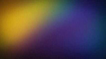 Obraz premium Abstract 4K grainy gradient background with blurred yellow, purple, blue, and green tones. Dark textured wallpaper and banner template for creative designs