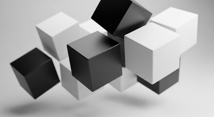 Obraz premium Abstract composition of black and white cubes floating in a modern design