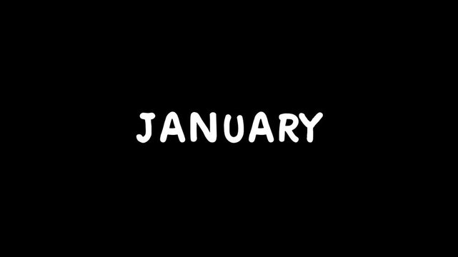 Calendar page displaying January month in a simple typography against a dark background from a straight-on viewpoint
