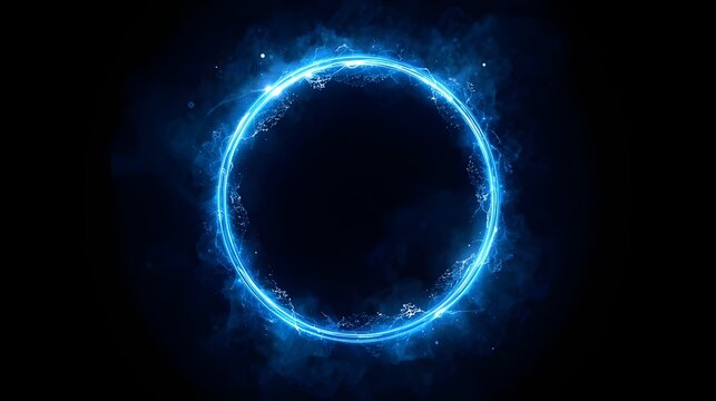 Blue Electric Glowing Circle with Ice Particles