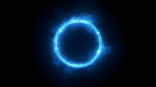Blue Electric Glowing Circle with Ice Particles