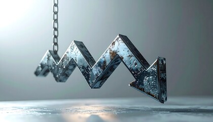 Metal zigzag arrow sculpture representing market volatility uncertainty and fluctuating financial trend concept