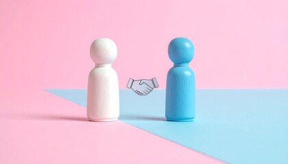 Minimal abstract figures connected by arrow symbolizing communication interaction and relationship concept