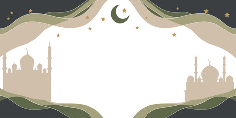 Islamic Mosque Silhouettes with Wavy Background and Stars for Ramadan minaret dome © Kumot Roy