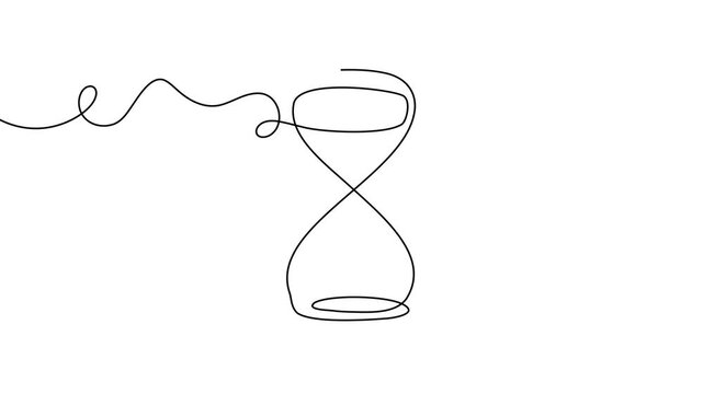 Line time hourglass one hour glass sand continuous watch clock icon. Drawing line hourglass countdown single wait illustration abstract art concept outline logo background sandglass vector past linear