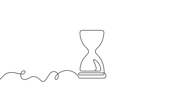 Line time hourglass one hour glass sand continuous watch clock icon. Drawing line hourglass countdown single wait illustration abstract art concept outline logo background sandglass vector past linear