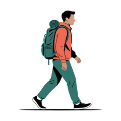 Fototapeta premium A young man walking with a backpack on his back