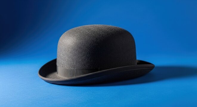 Classic Black Bowler Hat on a Vibrant Blue Background.