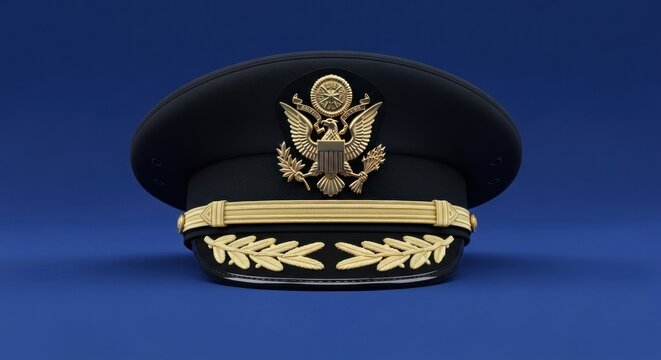 US Army Officer Dress Hat with Gold Emblem and Laurel Wreath.