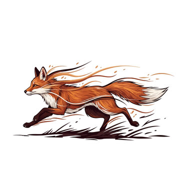 Dynamic illustration of a running fox with flowing fur and tail.
