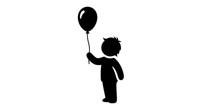 A young child holding a balloon, standing alone in simple illustration style, reminiscent of byo (1)