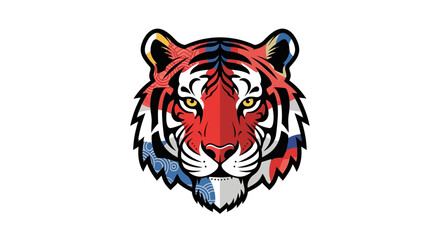 Colorful Tiger Head Illustration with Stripes.