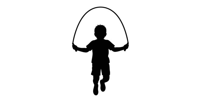 A child jumps with a jump rope in a playful outdoor setting byo
