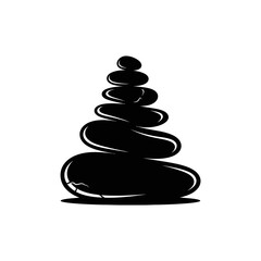 Stack of balanced black stones on white background.