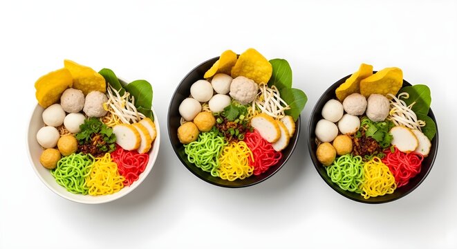 Deliciosos platos de fideos restaurante comida fotograf&iacute;a fondo transparente vista superior