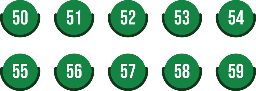 Green Circle Numbers 50-59 set 50 51 52 53 54 55 56 57 58 59&ndash; Numeric Typography Vector Illustration.eps