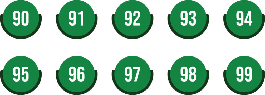 Green Circle Numbers 90-99 set 90 91 92 93 94 95 96 97 98 99&ndash; Numeric Typography Vector Illustration.eps