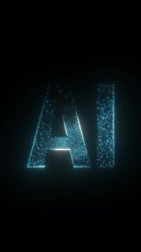 AI letters animation of glowing symbols in computer science world, 4k vertical abstract artificial intelligence tech animated template