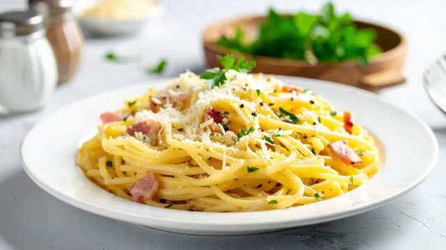 Delicious Spaghetti Carbonara with Bacon and Parmesan Cheese