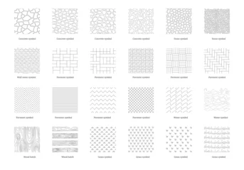 Fotobehang Landschap patronen Landscape Architecture CAD Hatch Pattern Set Grass Water Stone Wall Texture Elements Collection  © archsymbols