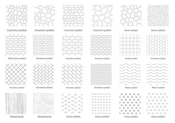Landscape Architecture CAD Hatch Pattern Set Grass Water Stone Wall Texture Elements Collection © dezinramran10