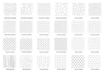Gordijnen Landschap patronen Landscape Architecture CAD Hatch Pattern Set Grass Water Stone Wall Texture Elements Collection  © archsymbols