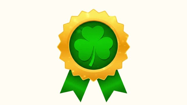 A video showcasing a green and gold award ribbon with a shamrock in the center, symbolizing good luck and achievement.