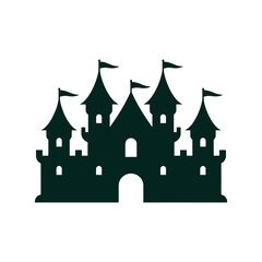 Obraz premium A dark green silhouette of a medieval fantasy castle