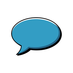 A blue cartoon speech bubble on a white background