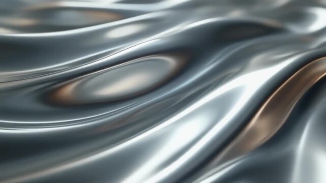 Abstract 3D Animation of Glossy Liquid Silver Waves with Chrome Metallic Reflections