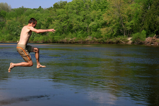 Man jumping in a lake - Before