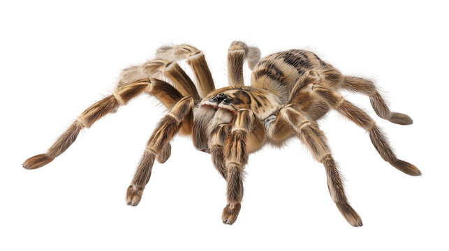 Large hairy brown tarantula spider isolated on white for phobia concepts.
