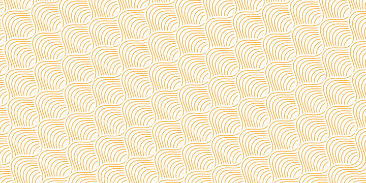 Yellow instant noodle, pasta and spaghetti texture with geometric wavy lines. Ramen, pasta vector pattern. Background abstract food illustration