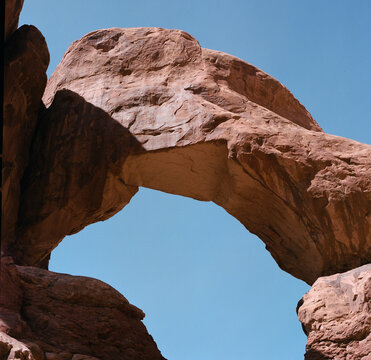 Double Arch Rock Formation in Utah Desert
