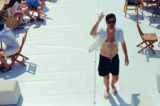 Man having fun in a boat party 