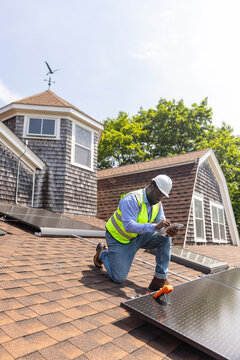 Solar Panel technician black employee portrait 