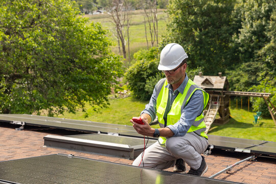 Home Solar Panel  worker alone