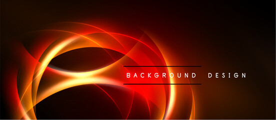 Dynamic abstract waves, vibrant orange, red hues. Dark background creates striking visual contrast. Modern design element. © antishock