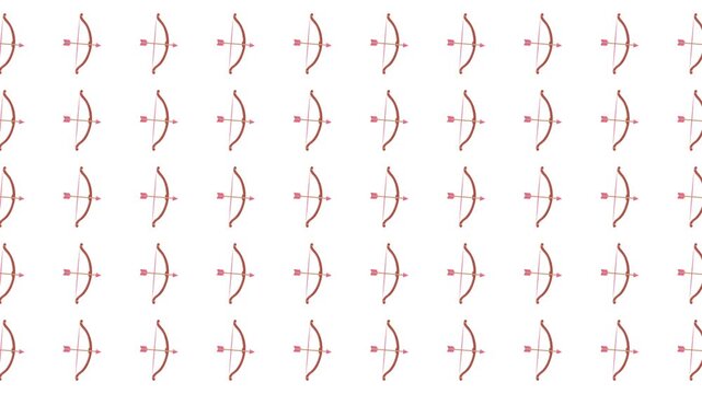 Many colorful bows and arrows arranged in a pattern on a white background, suitable for archeryrelated designs or concepts.