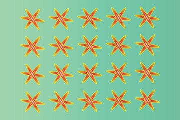 Colorful Abstract Star Flower Seamless Pattern on Green Gradient Background