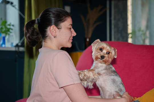 Looking with love at dog