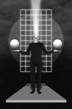 Standing man with a ray of light from his head