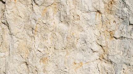 Obraz premium A detailed view of a textured light-colored rock surface featuring numerous cracks mineral stains and subtle fossil impressions