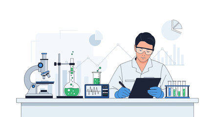 Scientist Conducting Research in Laboratory with Microscope and Equipment