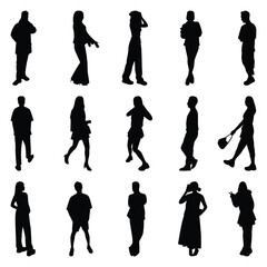 Vector collection set of individual people silhouettes.	