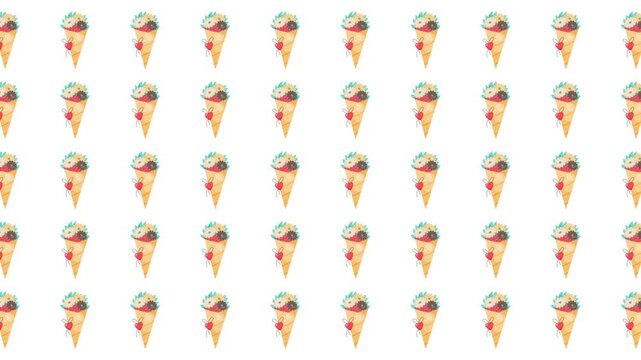 Pattern of ice cream cones on a white background, perfect for summerthemed designs, poster backgrounds, party invitations, and printables.