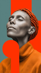 Naklejka premium Artistic portrait of a woman with grey skin tone and vibrant orange braided hair