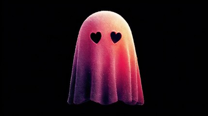 Cute Fluffy Ghost with Heart Eyes Pink Purple Gradient on Black Background